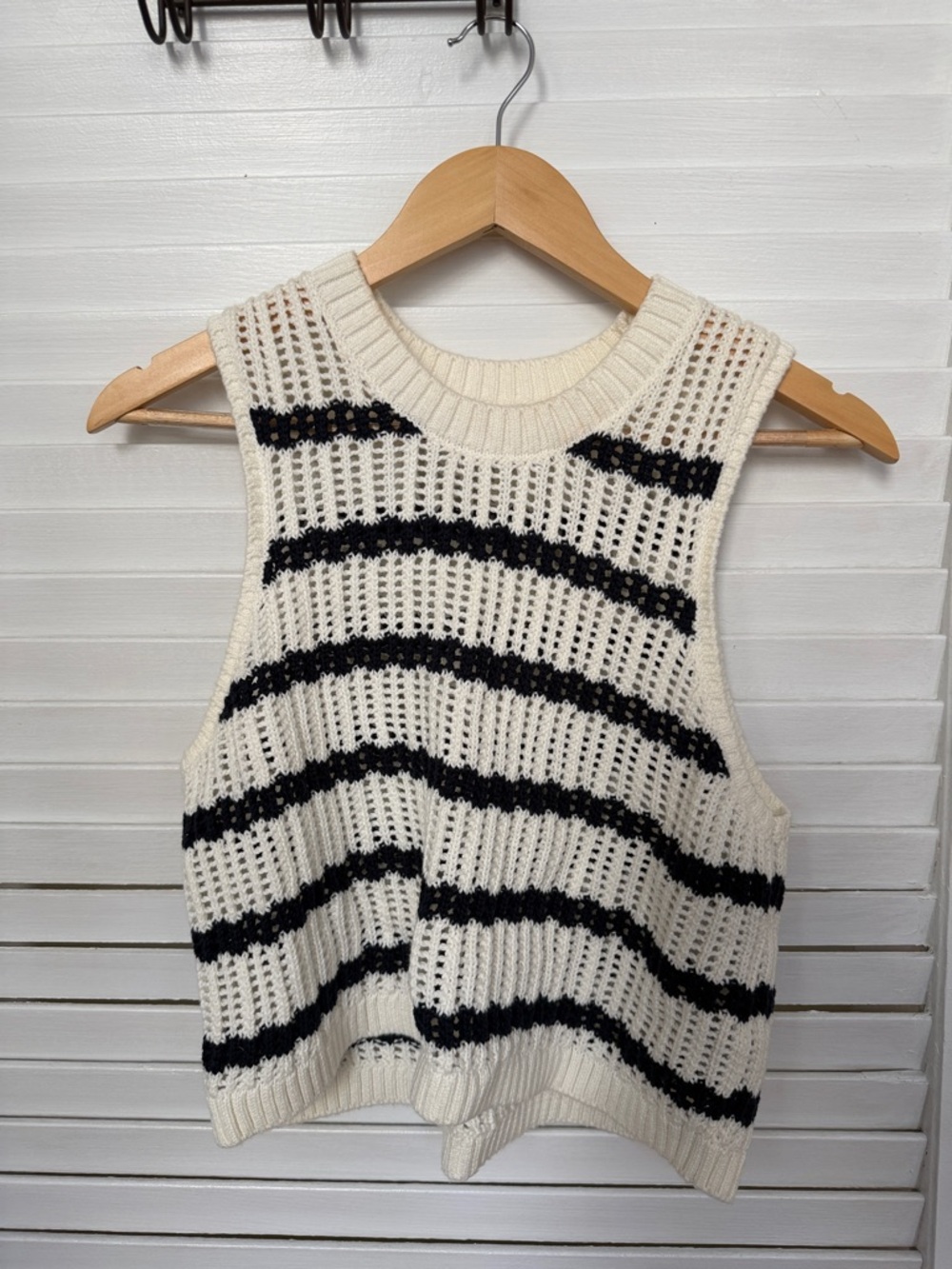 Hollister Cream Crochet Tank with Black Stripes - Sleeveless Knit